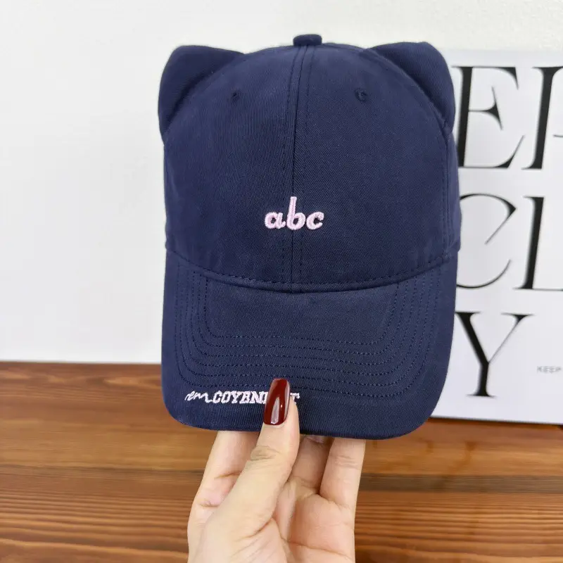 Japanese Cat Ear Cap Women White Black Embroidery