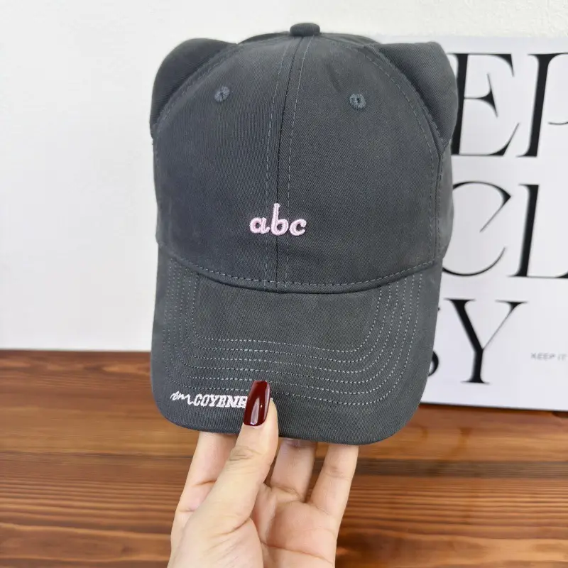 Japanese Cat Ear Cap Women White Black Embroidery