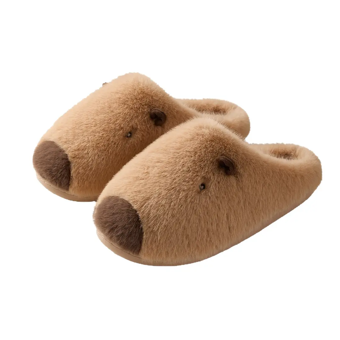Qidan Shoe Factory Kapibara Cotton Slippers Women's Autumn and Winter Home Indoor Fleece-Lined Warm Anti-Slip Couple Cotton Slippers