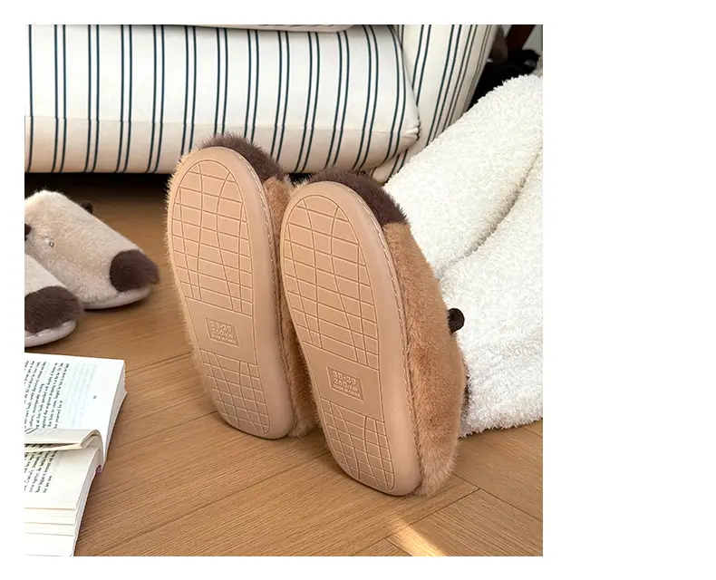 Qidan Shoe Factory Kapibara Cotton Slippers Women's Autumn and Winter Home Indoor Fleece-Lined Warm Anti-Slip Couple Cotton Slippers — feature 5