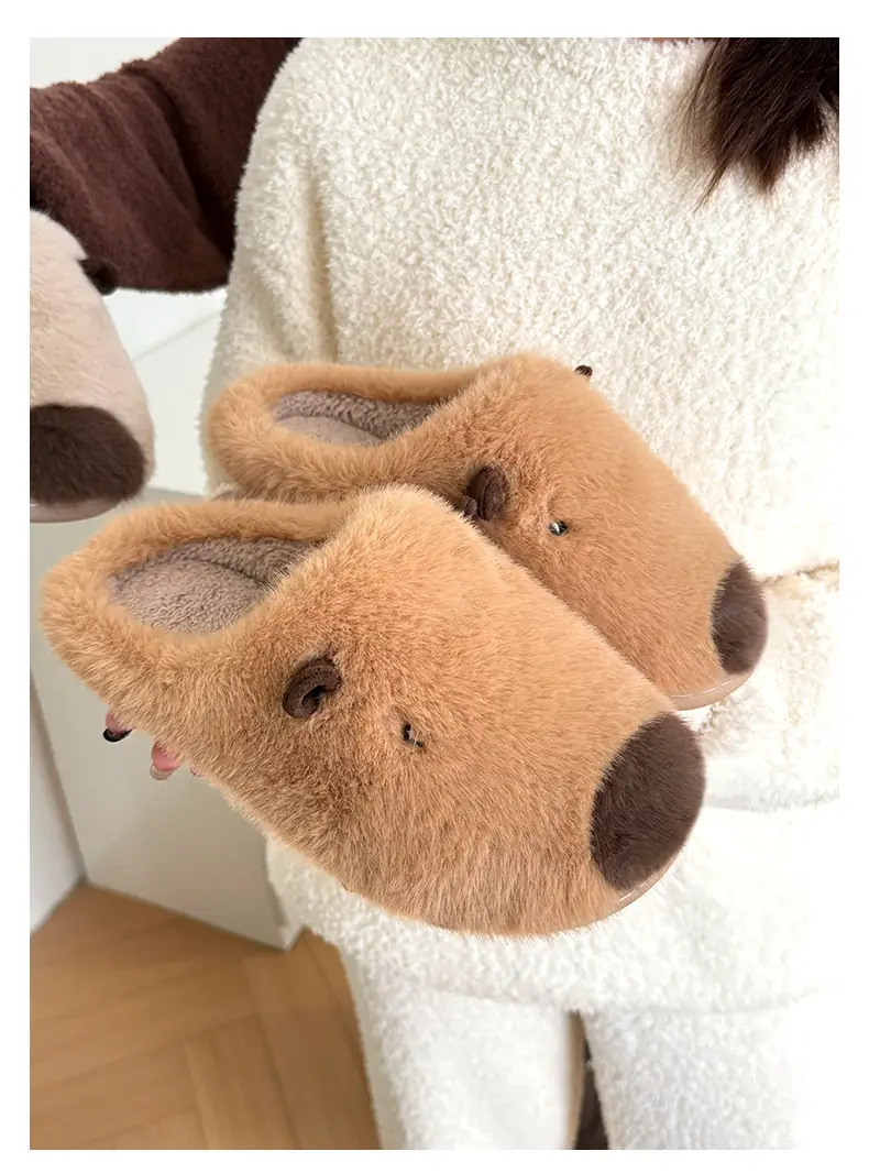Qidan Shoe Factory Kapibara Cotton Slippers Women's Autumn and Winter Home Indoor Fleece-Lined Warm Anti-Slip Couple Cotton Slippers — feature 8
