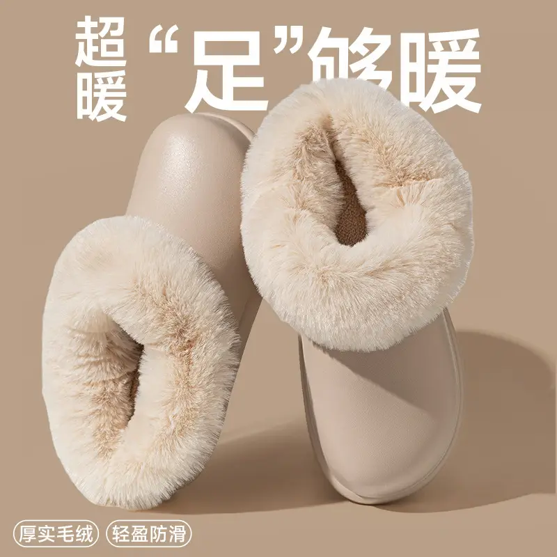 Women's Warm Wool Fluffy Slippers Black Brown Winter Home Wear - Image 11