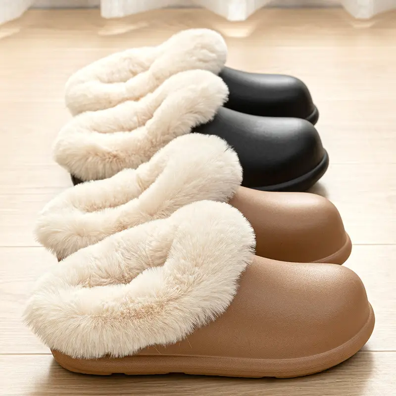 Women's Warm Wool Fluffy Slippers Black Brown Winter Home Wear - Image 13