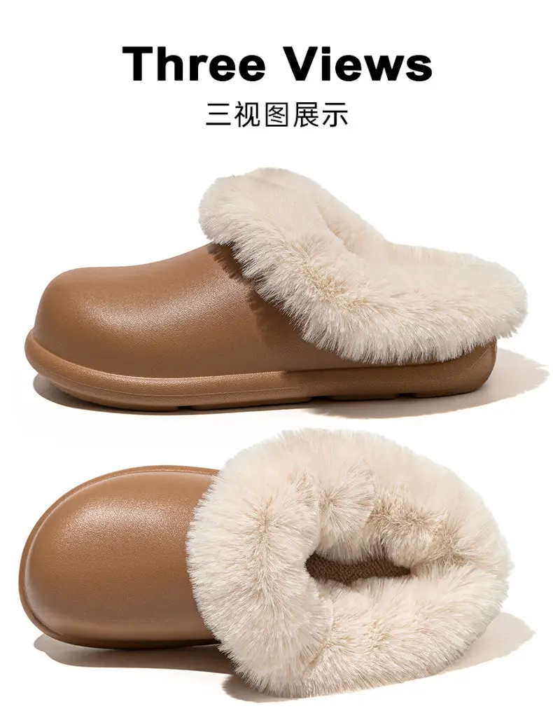 Women's Warm Wool Fluffy Slippers Black Brown Winter Home Wear — feature 16