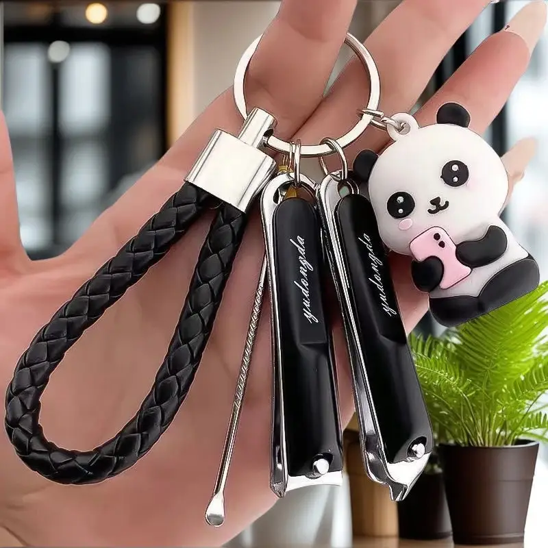 Panda Keychain with Oblique Nail Clipper & Braided Handle - Image 2