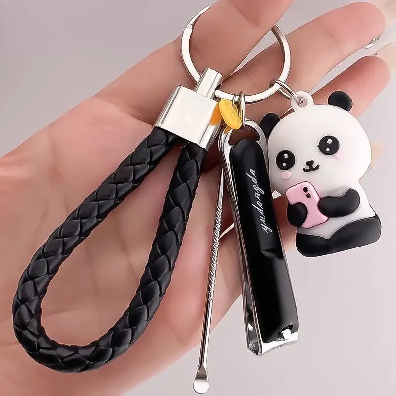 Panda Keychain with Oblique Nail Clipper & Braided Handle - Image 5