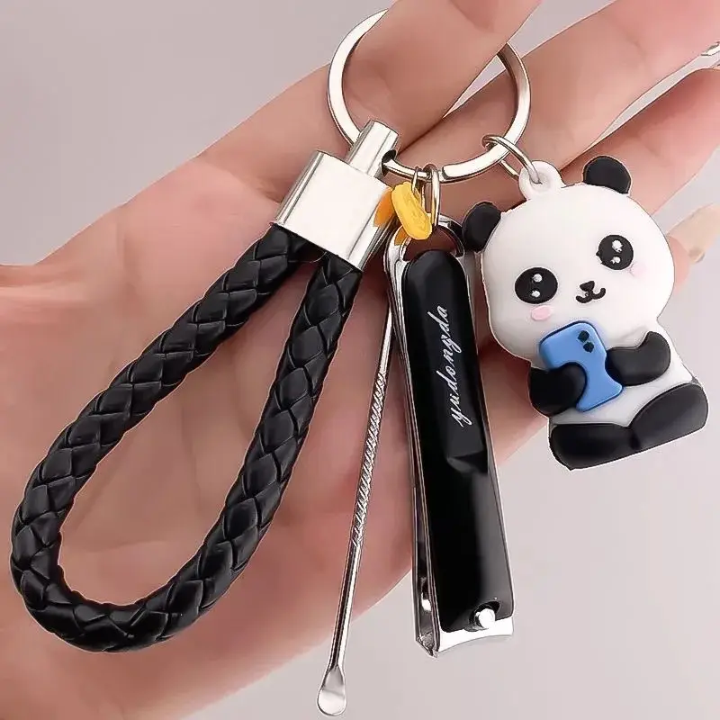 Panda Keychain with Oblique Nail Clipper & Braided Handle - Image 4
