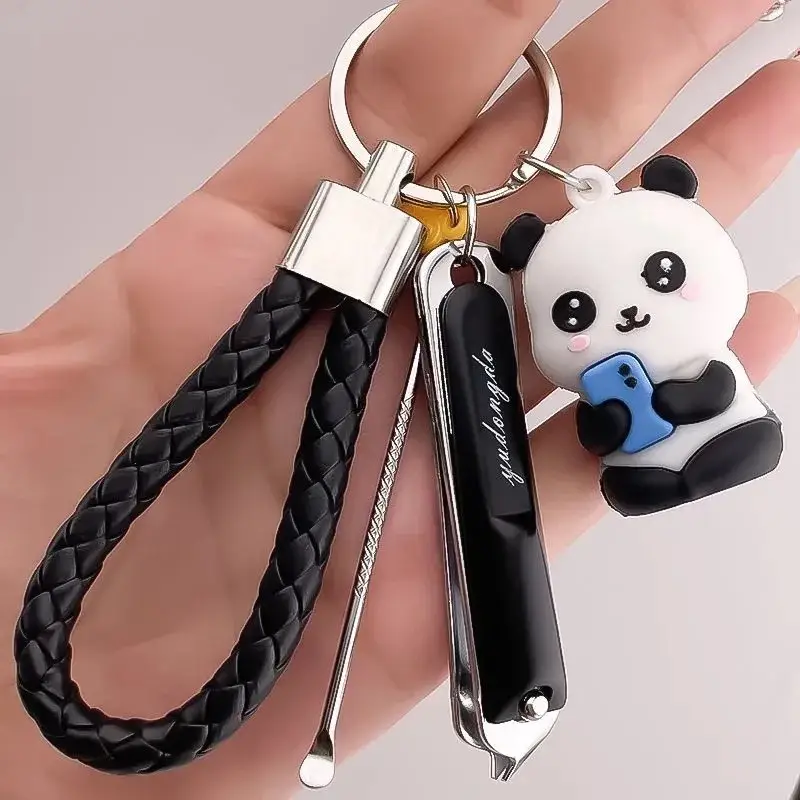 Panda Keychain with Oblique Nail Clipper & Braided Handle - Image 7