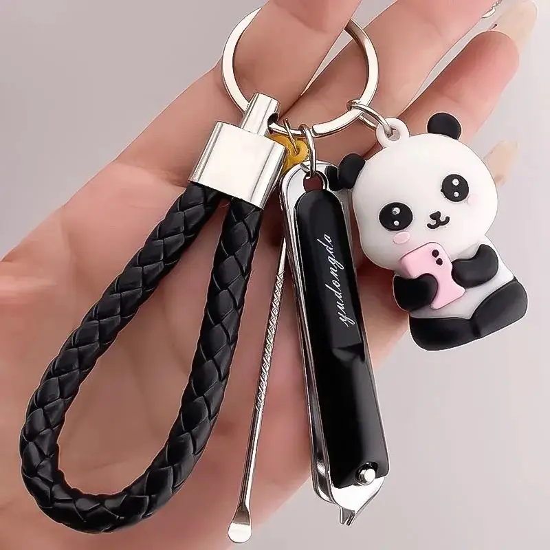 Panda Keychain with Oblique Nail Clipper & Braided Handle - Image 8