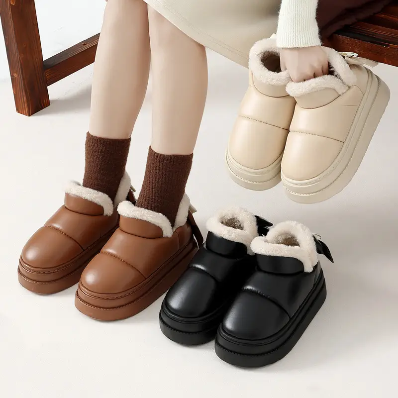 Women's Winter Plush Snow Boots with Heel