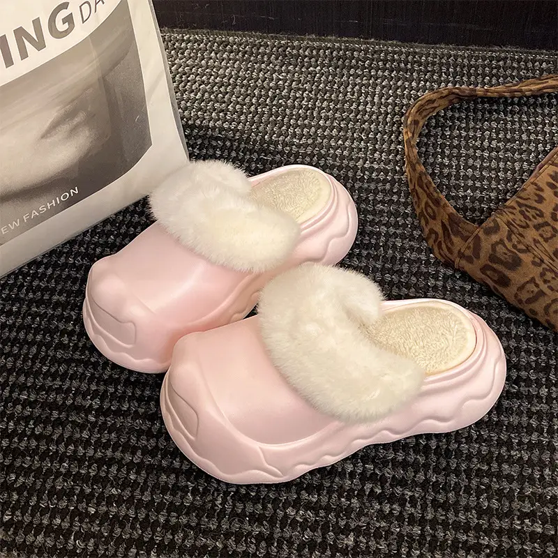 Autumn and Winter Fashion Simple Cloud Cotton Slippers with Closed Toe, Fleece-Lined, Thick-Soled, Versatile, Non-Slip, Waterproof Cotton Slippers for Women - Image 10