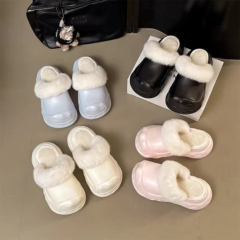 Autumn and Winter Fashion Simple Cloud Cotton Slippers with Closed Toe, Fleece-Lined, Thick-Soled, Versatile, Non-Slip, Waterproof Cotton Slippers for Women - Image 12