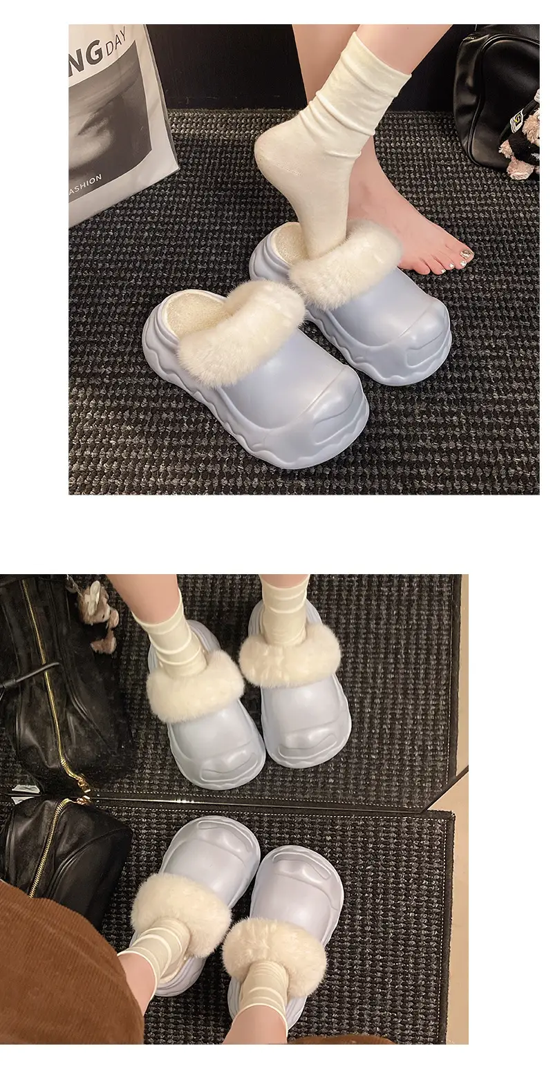 Autumn and Winter Fashion Simple Cloud Cotton Slippers with Closed Toe, Fleece-Lined, Thick-Soled, Versatile, Non-Slip, Waterproof Cotton Slippers for Women — feature 11