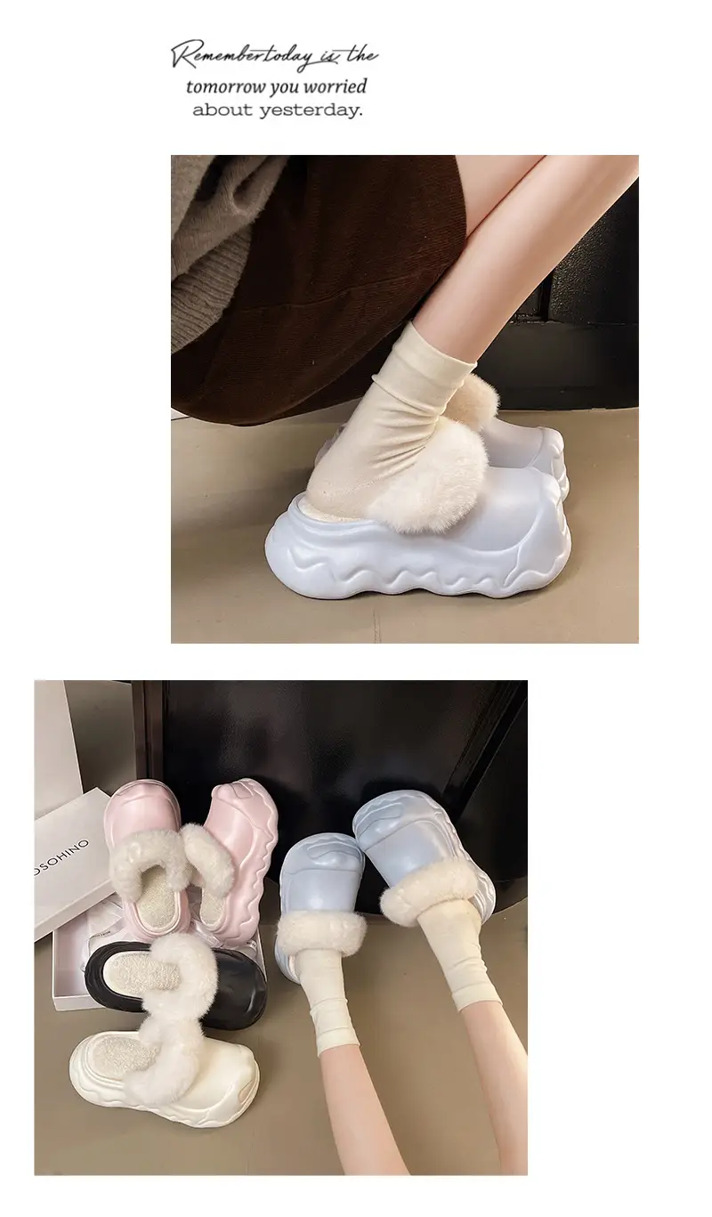 Autumn and Winter Fashion Simple Cloud Cotton Slippers with Closed Toe, Fleece-Lined, Thick-Soled, Versatile, Non-Slip, Waterproof Cotton Slippers for Women — feature 12