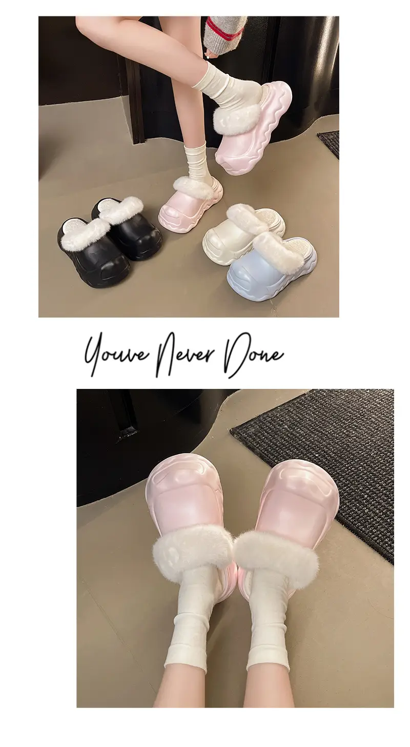 Autumn and Winter Fashion Simple Cloud Cotton Slippers with Closed Toe, Fleece-Lined, Thick-Soled, Versatile, Non-Slip, Waterproof Cotton Slippers for Women — feature 14