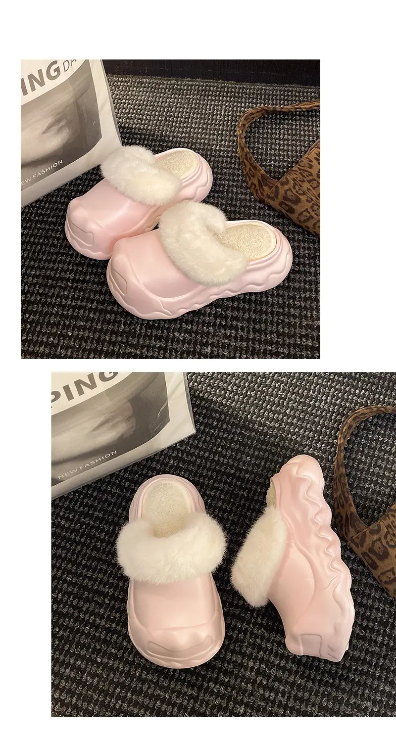 Autumn and Winter Fashion Simple Cloud Cotton Slippers with Closed Toe, Fleece-Lined, Thick-Soled, Versatile, Non-Slip, Waterproof Cotton Slippers for Women — feature 18