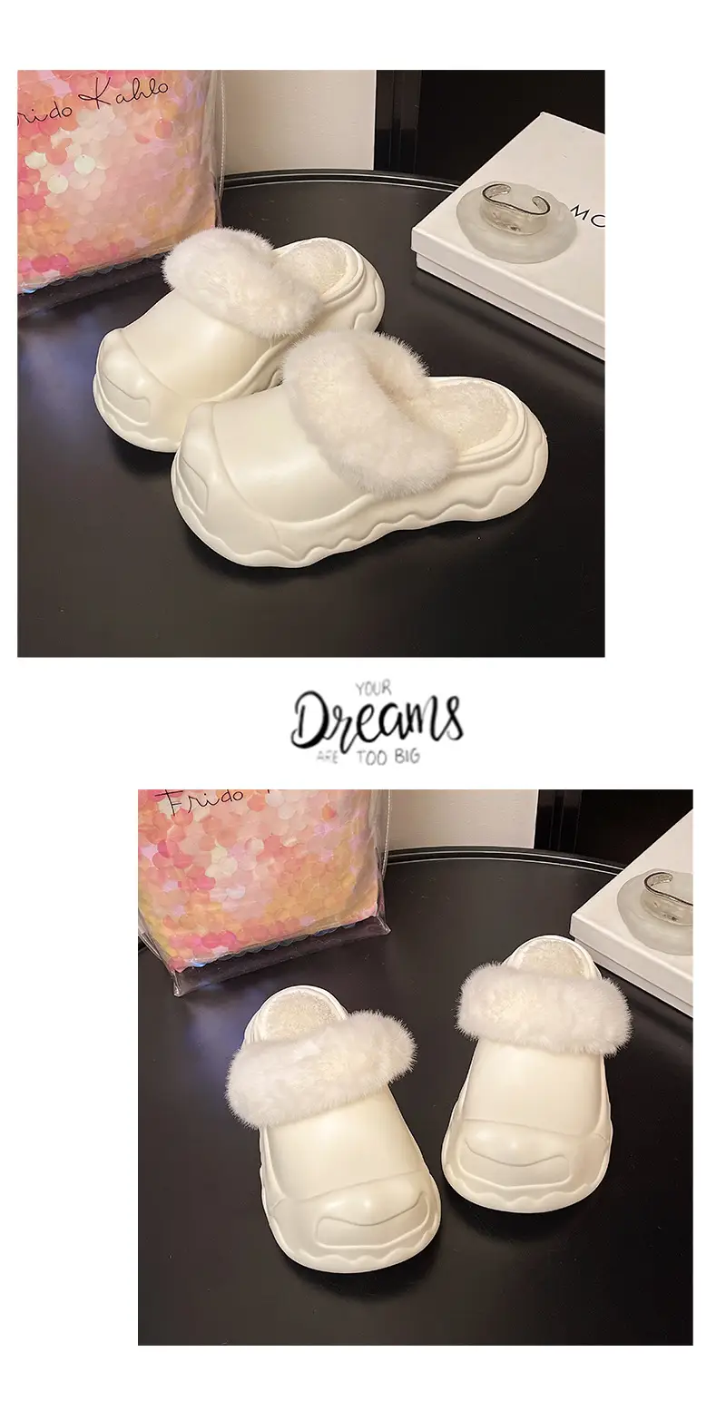 Autumn and Winter Fashion Simple Cloud Cotton Slippers with Closed Toe, Fleece-Lined, Thick-Soled, Versatile, Non-Slip, Waterproof Cotton Slippers for Women — feature 19