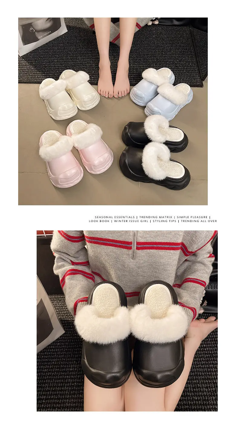 Autumn and Winter Fashion Simple Cloud Cotton Slippers with Closed Toe, Fleece-Lined, Thick-Soled, Versatile, Non-Slip, Waterproof Cotton Slippers for Women — feature 6
