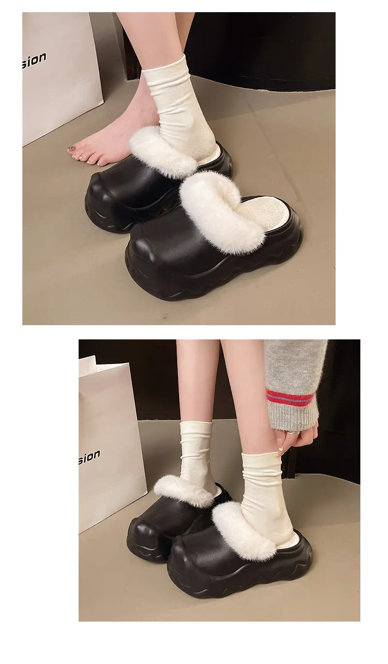 Autumn and Winter Fashion Simple Cloud Cotton Slippers with Closed Toe, Fleece-Lined, Thick-Soled, Versatile, Non-Slip, Waterproof Cotton Slippers for Women — feature 7