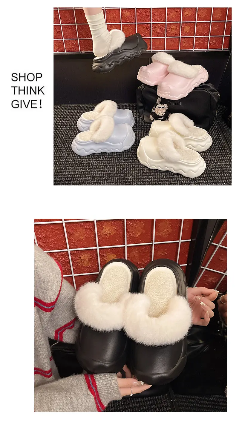 Autumn and Winter Fashion Simple Cloud Cotton Slippers with Closed Toe, Fleece-Lined, Thick-Soled, Versatile, Non-Slip, Waterproof Cotton Slippers for Women — feature 8