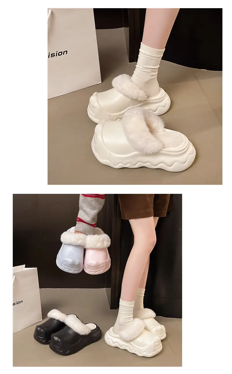 Autumn and Winter Fashion Simple Cloud Cotton Slippers with Closed Toe, Fleece-Lined, Thick-Soled, Versatile, Non-Slip, Waterproof Cotton Slippers for Women — feature 9