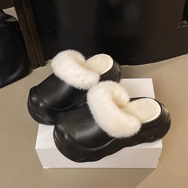 Autumn and Winter Fashion Simple Cloud Cotton Slippers with Closed Toe, Fleece-Lined, Thick-Soled, Versatile, Non-Slip, Waterproof Cotton Slippers for Women - Image 4