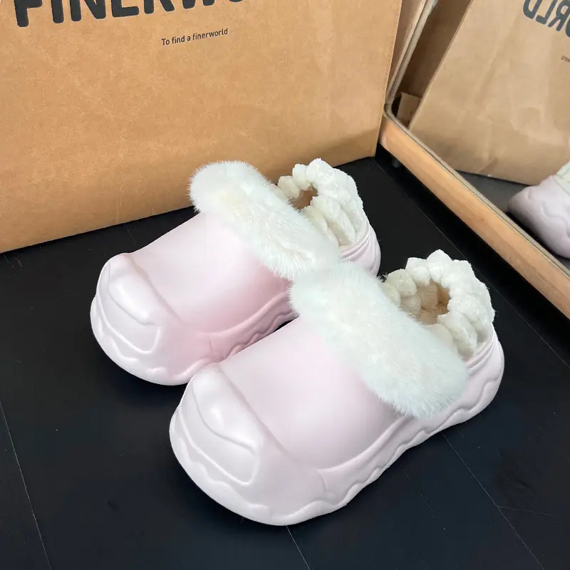 Autumn and Winter Fashion Simple Cloud Cotton Slippers with Closed Toe, Fleece-Lined, Thick-Soled, Versatile, Non-Slip, Waterproof Cotton Slippers for Women - Image 6