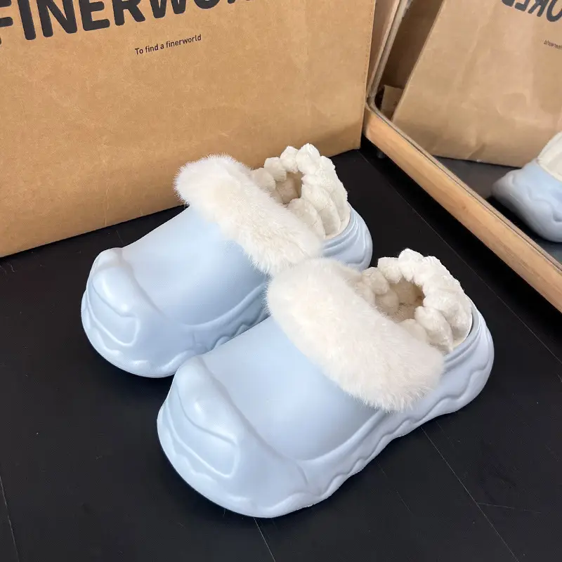 Autumn and Winter Fashion Simple Cloud Cotton Slippers with Closed Toe, Fleece-Lined, Thick-Soled, Versatile, Non-Slip, Waterproof Cotton Slippers for Women - Image 7