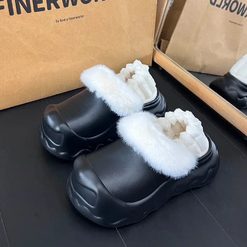Autumn and Winter Fashion Simple Cloud Cotton Slippers with Closed Toe, Fleece-Lined, Thick-Soled, Versatile, Non-Slip, Waterproof Cotton Slippers for Women - Image 8