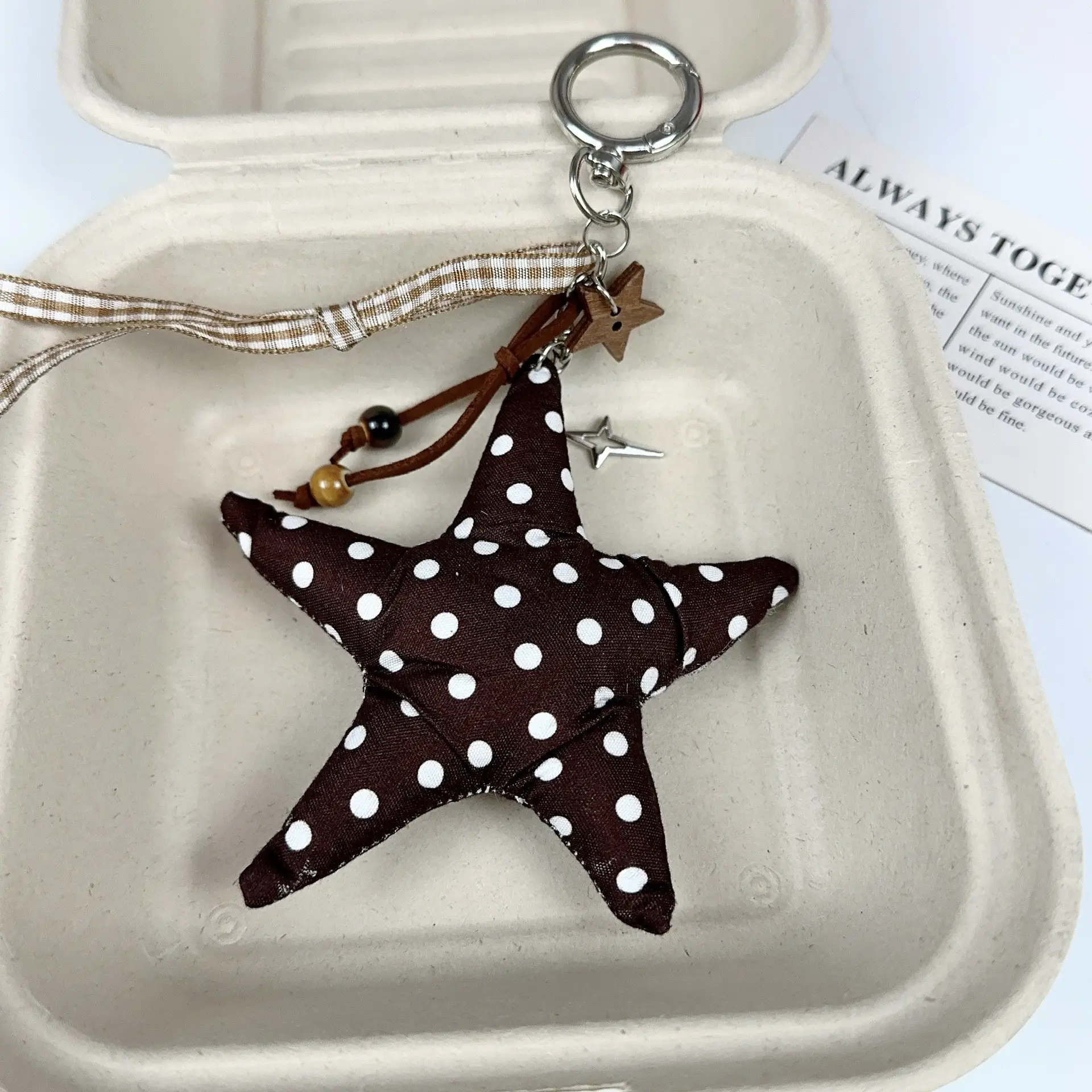 Retro Star Polka Dot Crossbody Bag with Keychain