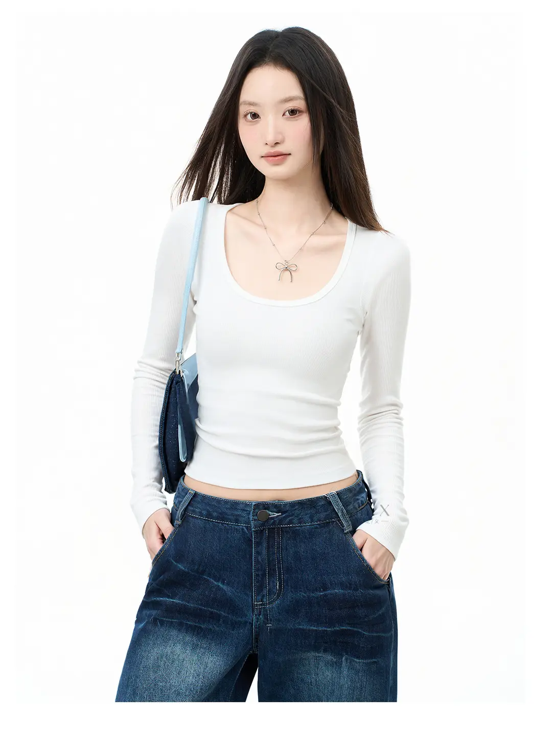 Square Collar Long Sleeve Top Women's Autumn Inner Wear Bottoming Shirt Slim Fit Right Shoulder Large Neckline T-Shirt — feature 5