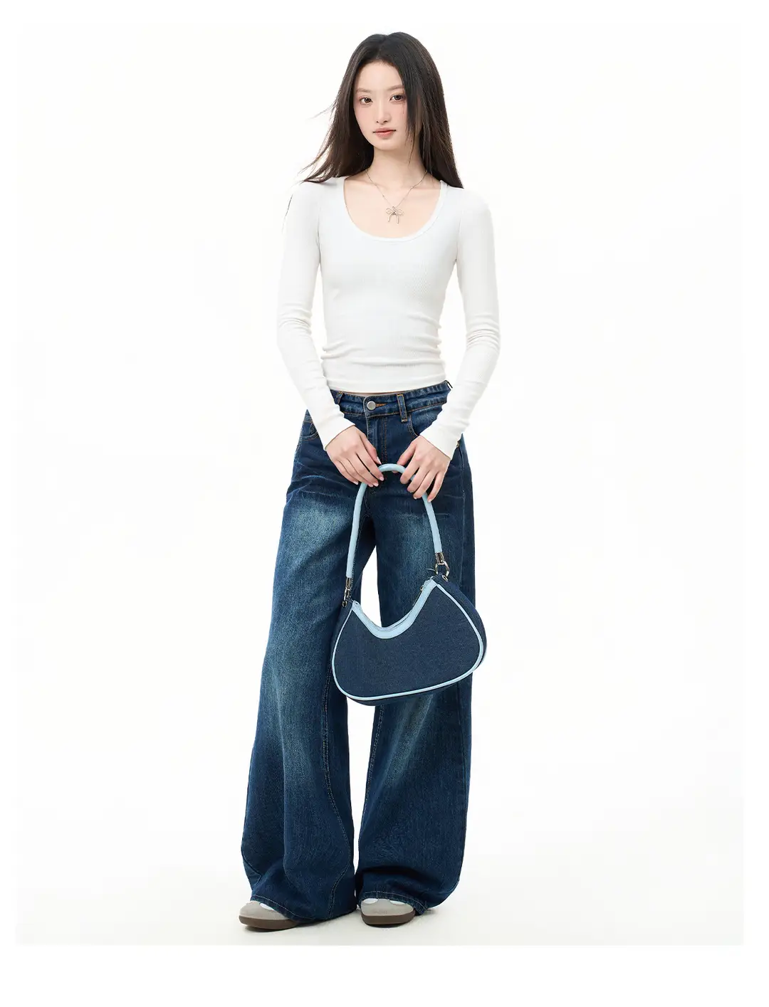 Square Collar Long Sleeve Top Women's Autumn Inner Wear Bottoming Shirt Slim Fit Right Shoulder Large Neckline T-Shirt — feature 6