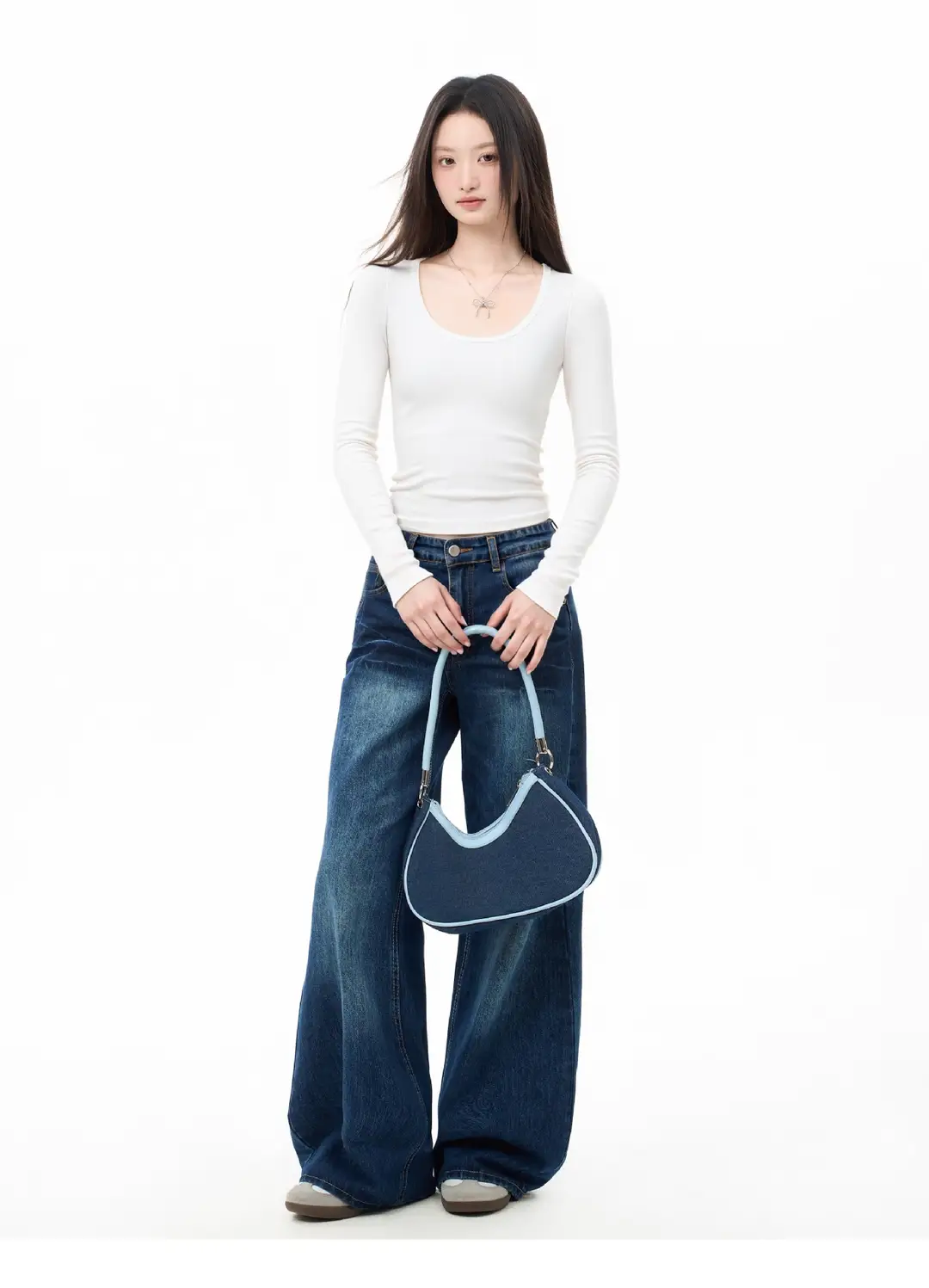 Square Collar Long Sleeve Top Women's Autumn Inner Wear Bottoming Shirt Slim Fit Right Shoulder Large Neckline T-Shirt — feature 9