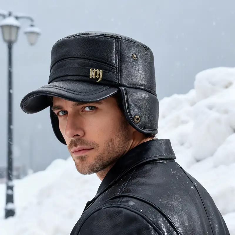 Men Winter Warm Flat Cap with Fur Trim