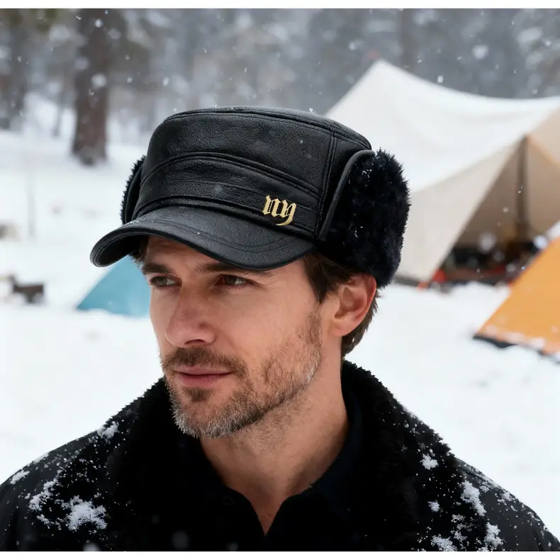 Men Winter Warm Flat Cap with Fur Trim — feature 16