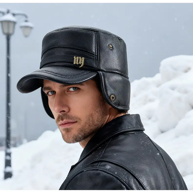 Men Winter Warm Flat Cap with Fur Trim — feature 17