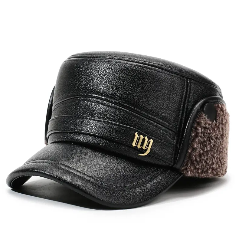 Men Winter Warm Flat Cap with Fur Trim