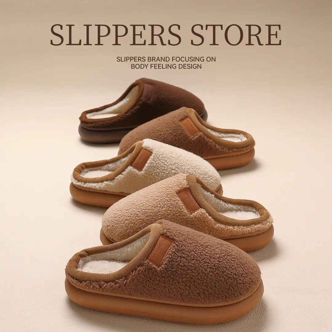 Autumn and Winter Cotton Slippers for Women and Couples, Indoor Home Use, Non-Slip, Thick-Soled, Warm, Postpartum, Plush, Men's - Image 7