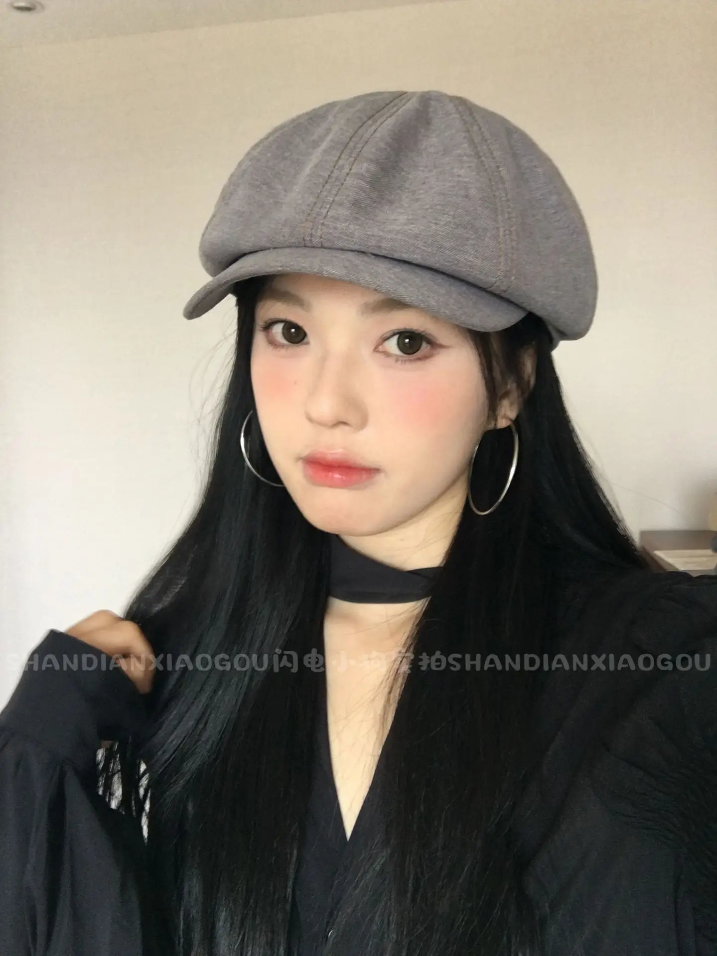 Women Retro Forward Peaked Cap Large Circumference Corduroy — feature 9