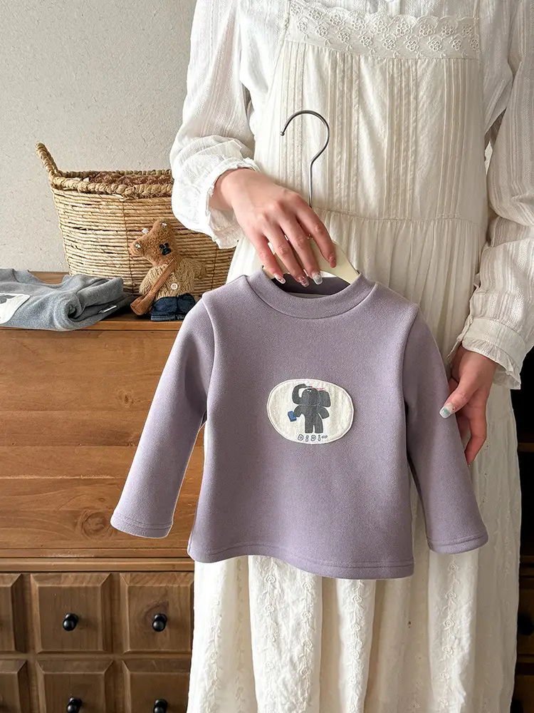 Infant Silk Top Winter Cartoon Long-Sleeved T-Shirt Boy's Velvet Bottoming Shirt