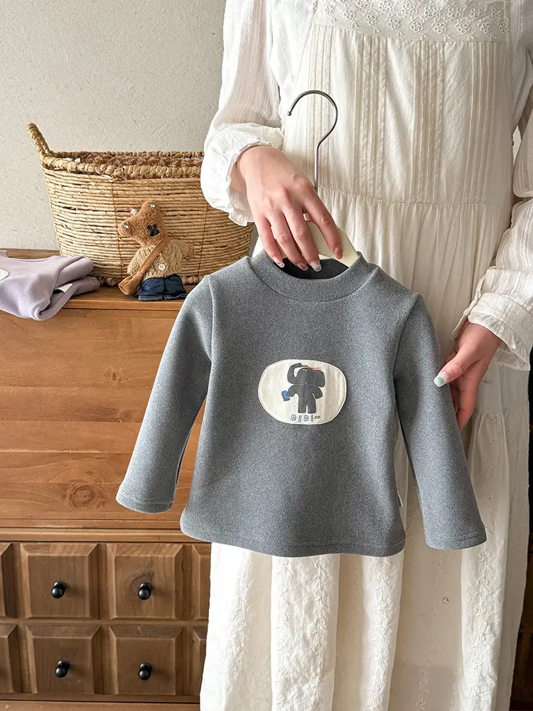 Infant Silk Top Winter Cartoon Long-Sleeved T-Shirt Boy's Velvet Bottoming Shirt