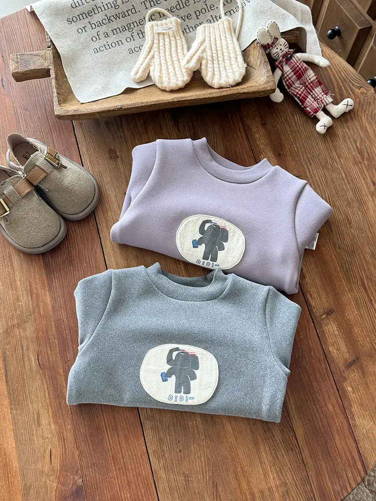 Infant Silk Top Winter Cartoon Long-Sleeved T-Shirt Boy's Velvet Bottoming Shirt