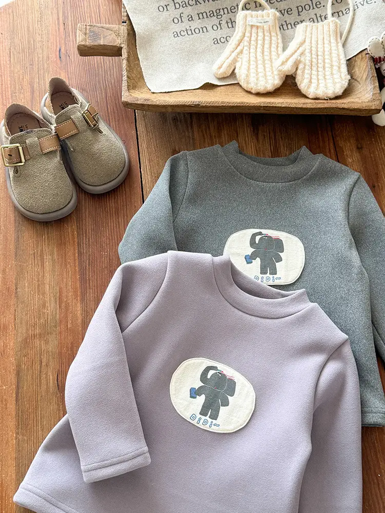 Infant Silk Top Winter Cartoon Long-Sleeved T-Shirt Boy's Velvet Bottoming Shirt
