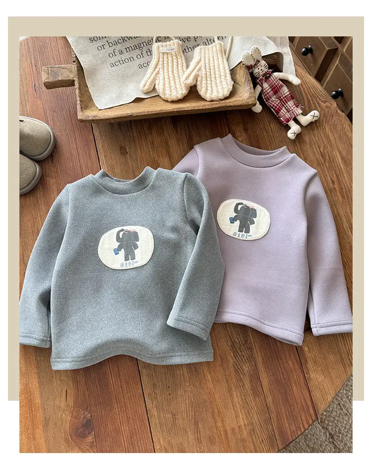 Infant Silk Top Winter Cartoon Long-Sleeved T-Shirt Boy's Velvet Bottoming Shirt — feature 1
