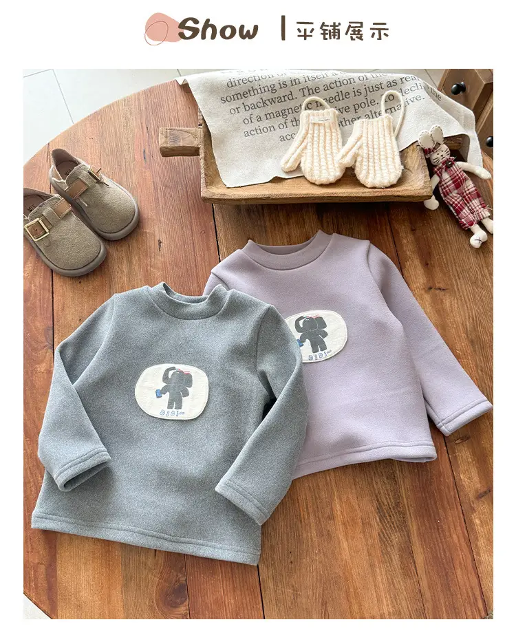 Infant Silk Top Winter Cartoon Long-Sleeved T-Shirt Boy's Velvet Bottoming Shirt — feature 10