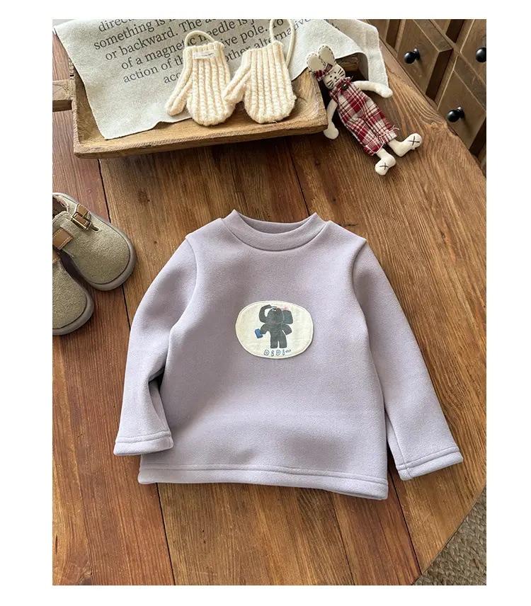 Infant Silk Top Winter Cartoon Long-Sleeved T-Shirt Boy's Velvet Bottoming Shirt — feature 11