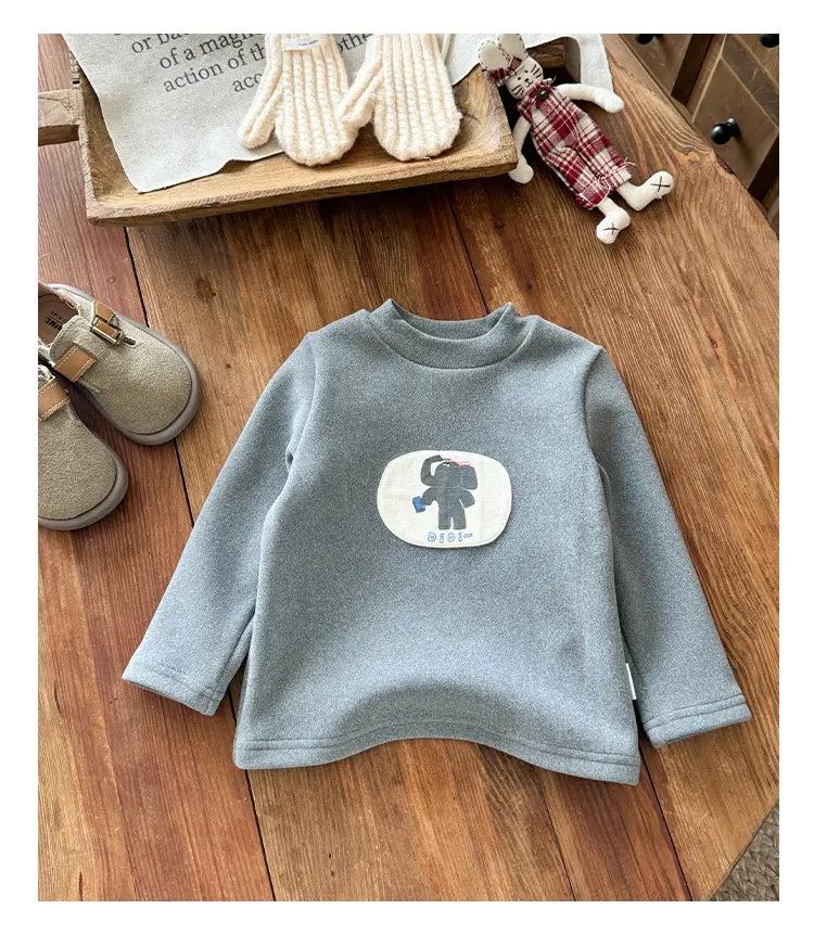 Infant Silk Top Winter Cartoon Long-Sleeved T-Shirt Boy's Velvet Bottoming Shirt — feature 12
