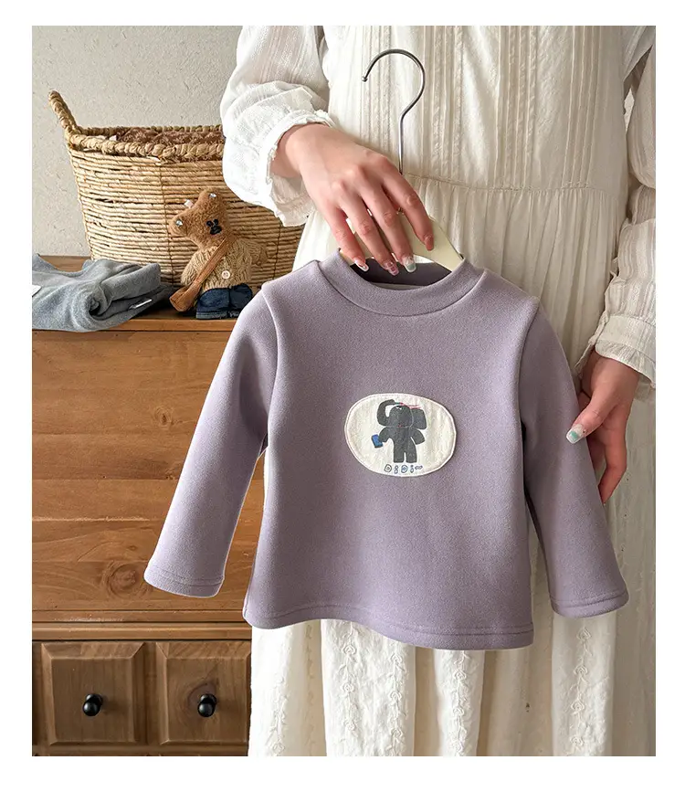 Infant Silk Top Winter Cartoon Long-Sleeved T-Shirt Boy's Velvet Bottoming Shirt — feature 14