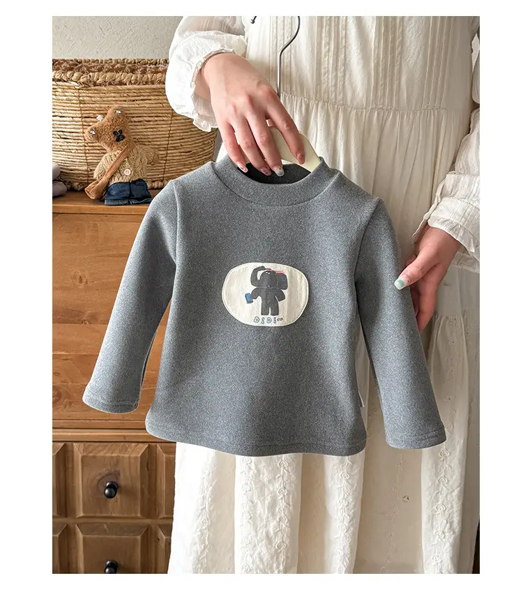 Infant Silk Top Winter Cartoon Long-Sleeved T-Shirt Boy's Velvet Bottoming Shirt — feature 15