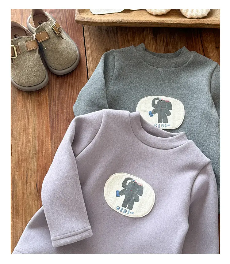 Infant Silk Top Winter Cartoon Long-Sleeved T-Shirt Boy's Velvet Bottoming Shirt — feature 16
